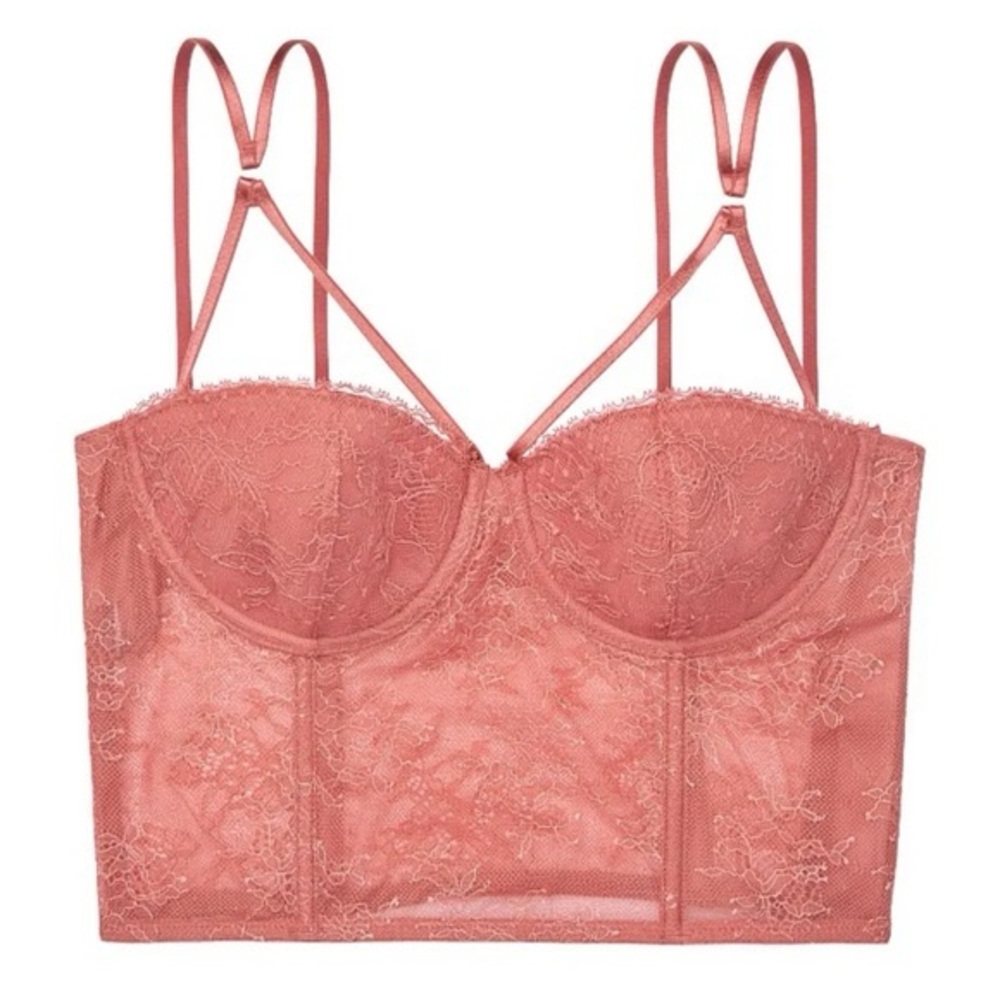 VICTORIA’S SECRET Lightly Lined Bustier Dusty Rose Lace Push-Up Corset Bra Top